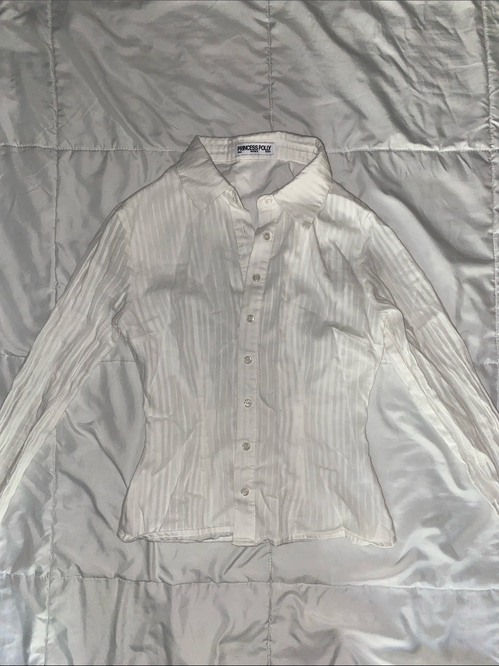 Princess Polly White Vertical Stripe Button-Down Shirt